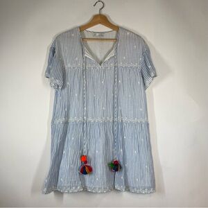 Zara Womens Boho Coastal Cowgirl Striped Tunic Mini Dress Size S-M Cottagecore